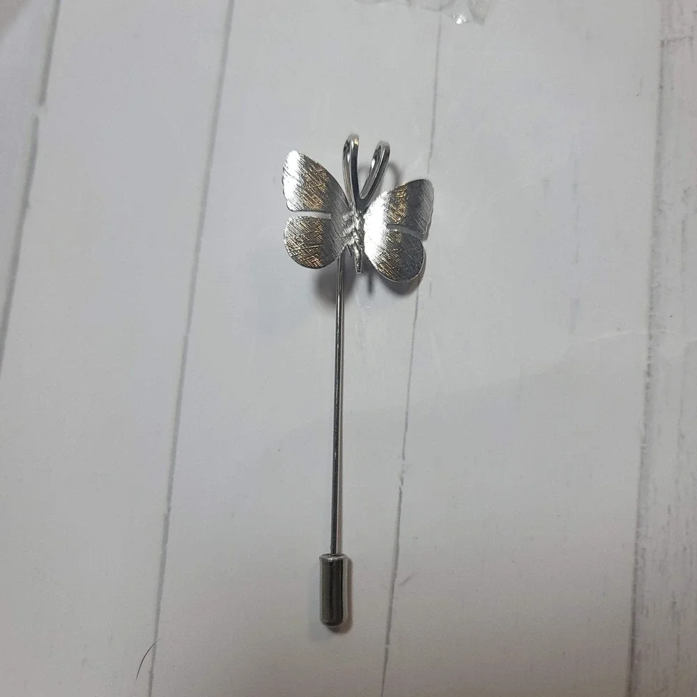 Vintage Danecraft Sterling Silver Butterfly Stick‎ Pin Textured Lapel Brooch